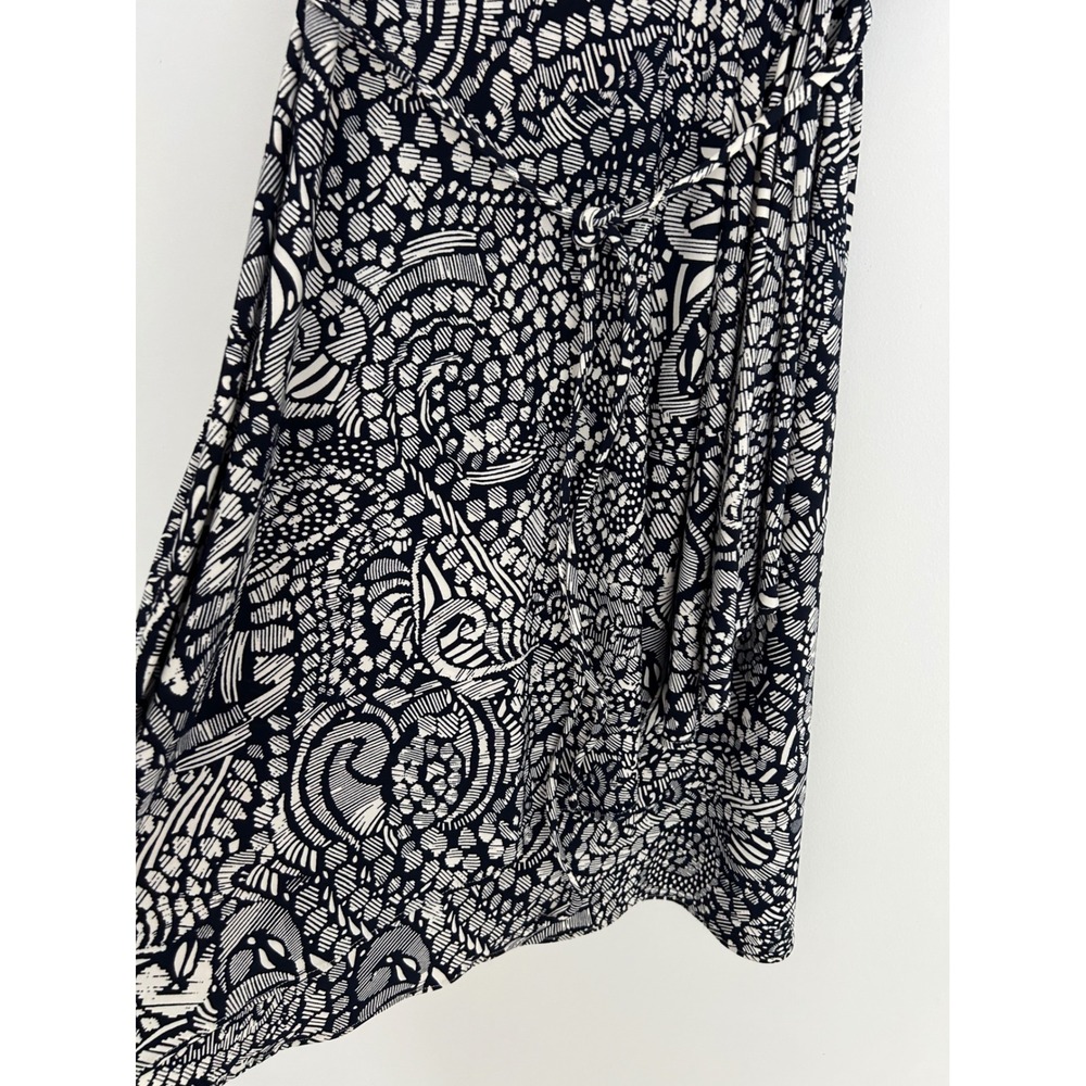 Chaps Womens Navy Blue White Abstract Print Sleeveless Faux Wrap Dress Small - Picture 6 of 10